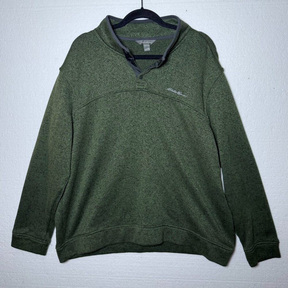 Eddie Bauer Mens Sz XXL Green Fleece 1/4 Snap Pullover Outdoor Mock Neck Casual